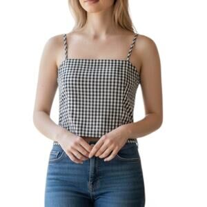 Vintage NWT Women's Ann Taylor Crop Tank Top Black & White Checkered Silk 12P